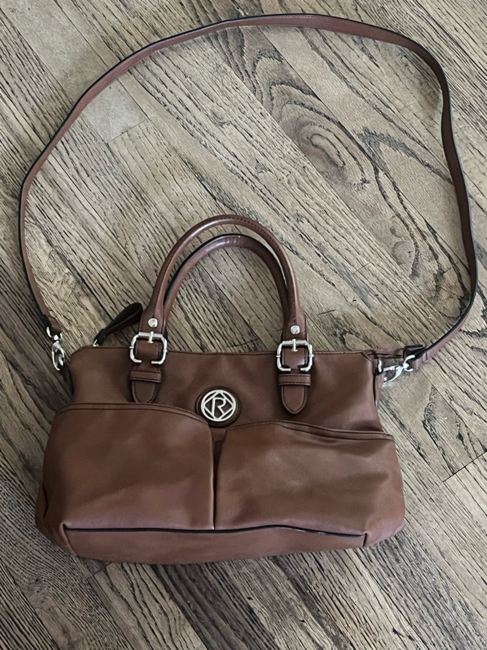 Relic Brown Leather Convertible Shoulder Bag with Silver Logo